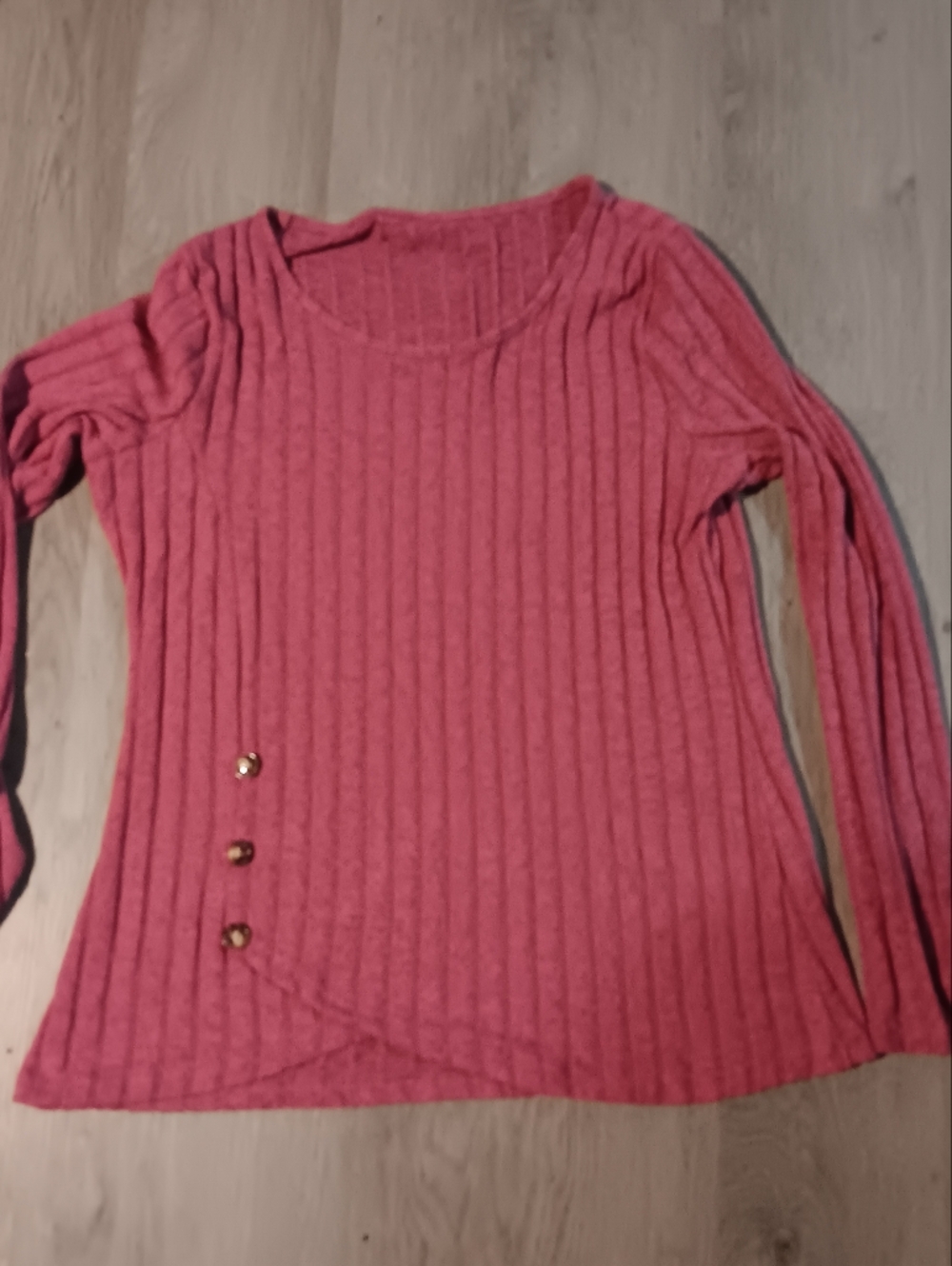 Ribbed Long Sleeve Blouse with Side Button Detail in Rose